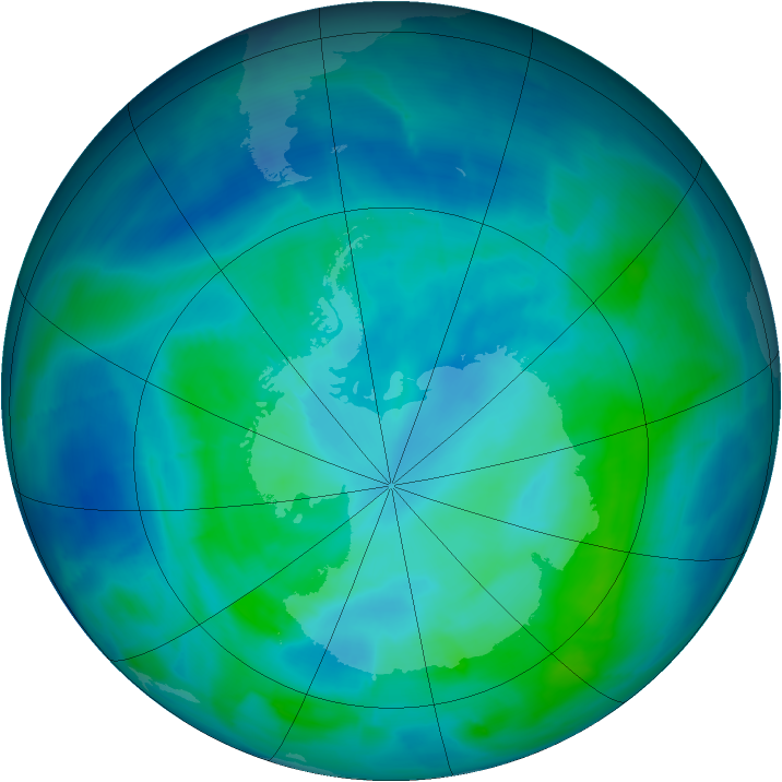 Antarctic ozone map for 01 March 2014